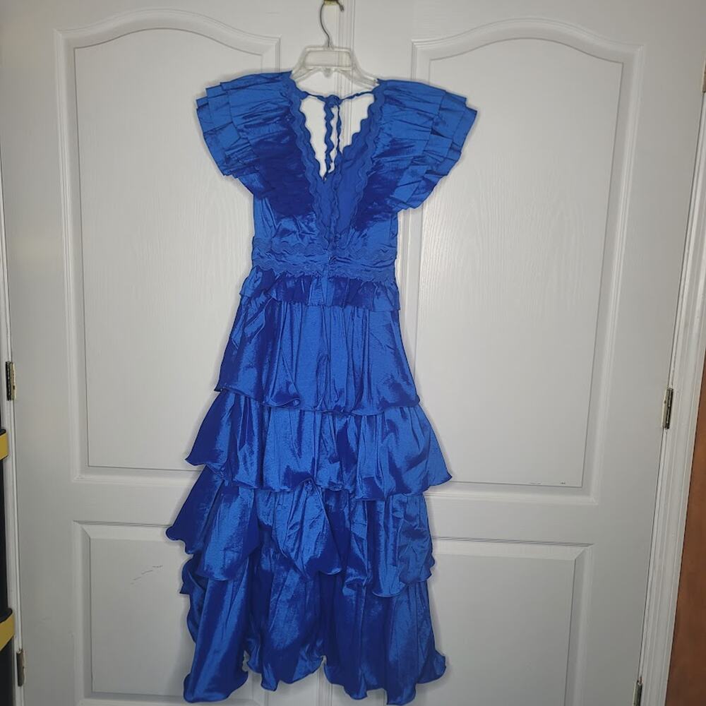 NEW Flamenco Tango BLUE Multi Tiered Dress youth large DANCE Fiesta Formal